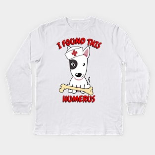 Funny bull terrier tells a lame joke Kids Long Sleeve T-Shirt